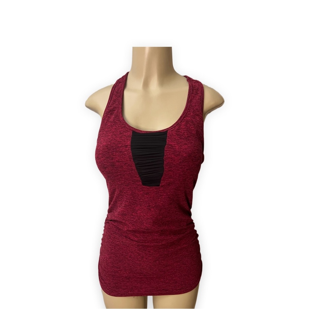 Beyond the Bump Marled Burgundy Tank Top with Black Front Panel